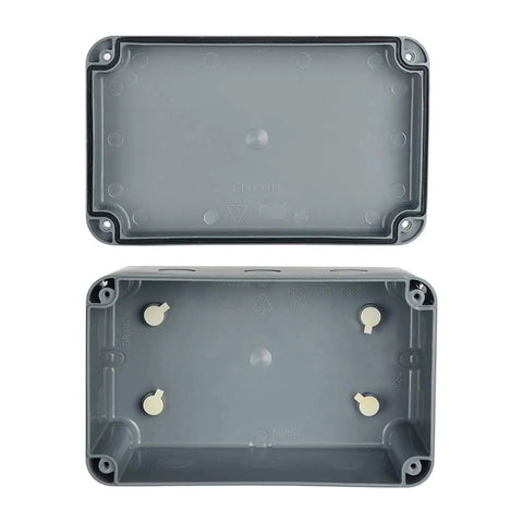 All Weather IP66 Waterproof Junction Box Built Heavy Duty From Durable ABS Plastic Outdoor Wiring Enclosure In Grey For Tough Weather Fits 20mm Cable Gland Weatherproof DIY Electrical Project Box 100 Pack, grey ABS enclosure, open and closed views