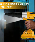 Heavy Duty Cordless Rivet Gun Compatible With DeWalt 20V Battery Tool Only with built-in LED light for precision work.