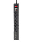 Six Rotatable Outlets Surge Protector Power Strip With Eight Foot Cord And Two USB Ports For Home Office And Electronics, Black