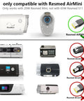 Image showing compatibility chart for 20W AC Power Brick For ResMed AirMini AutoSet Travel CPAP Machine, showing compatible and incompatible models.
