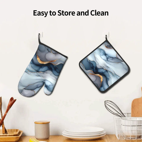 Super Cool Gary Fluid Oven Mitt And Pot Holder Set For Kitchen Heat Resistant Up To 356 Degrees F to protect hands with stylish design.