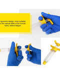 Hands holding syringes from Hydraulic Bike Brake Bleed Kit for Shimano, SRAM and Magura Pro Grade MTB and Road Bike Bleeding Tool Set.