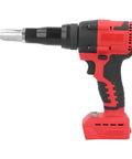 Dang Cool 18V Cordless Rivet Gun Tool With Brushless Motor And Handy Led Light For Metalworking And Auto Jobs Fits 1/8 To 3/16 Inch Rivets Smooth Fast Pulling Power That Gets The Job Done Right. Red cordless rivet gun with battery and metal nosepiece