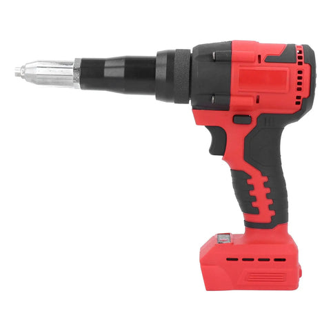 Dang Cool 18V Cordless Rivet Gun Tool With Brushless Motor And Handy Led Light For Metalworking And Auto Jobs Fits 1/8 To 3/16 Inch Rivets Smooth Fast Pulling Power That Gets The Job Done Right. Red cordless rivet gun with battery and metal nosepiece