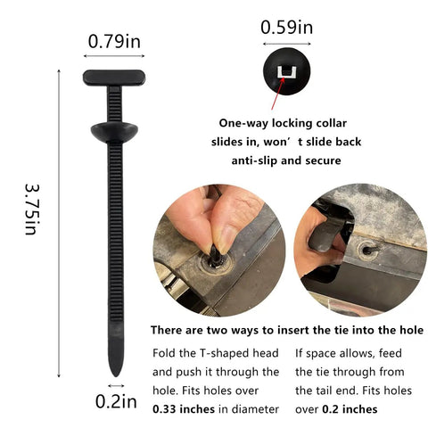 Universal Nylon Cable Tie Buckle Must Have Kit For Cars With One Way Locking Zipper Clips dimensions and installation
