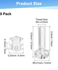 30 Pack Clear Plastic Machine Screws And Hex Nuts Kit M3 X 10mm Cross Recessed Round Head Bolts shown with size details.