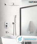 Rainfall Tub Shower Faucet Set With Handheld Sprayer Wall Mount Square High-Pressure Shower System 12-Inch Polished Chrome