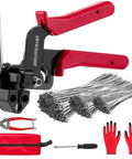 155 Piece Heavy Duty 304 Stainless Steel Cable Tie Gun Kit With 150 Metal Zip Ties and red accessories