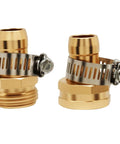 Heavy Duty 5/8 Inch Brass Hose Connector Repair Kit With Clamps, Heavy Duty Leak-Proof And Rust Resistant Garden Hose Fittings That Fit Standard Hose For Quick Fixes Around The Yard Or Home, two brass hose repair couplers with clamps