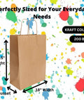 DIY Kraft Paper Bags 200 Pack 110 GSM Thick 18x7x18.5 Inch Twisted Handles Recyclable Eco Friendly Bulk Bags