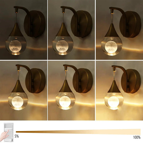Globe Crystal Wall Sconce With On Off Switch Matte Nickel Finish Modern Wall Mount Lamp varying brightness levels