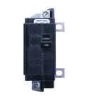 Front view of QOM100VH 120/240V 100 Amp Miniature Circuit Breaker for open type panels, showing switch and terminal connections.