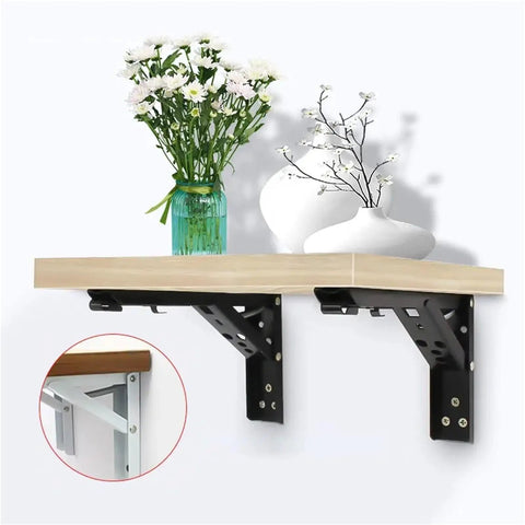 4PCS Triangle Folding Angle Brackets Heavy Duty Shelf Supports For Wall Mounted Benches And Tables Adjustable White 14 Inch Space Saving
