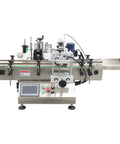 Fully Automatic Round Bottle Labeling Machine With Smooth Operator Touch Interface And Reliable Auto Correction Delivers No Sweat Plug And Play Production At 20 To 30 Pieces Per Minute For Pro Shops, side view showcasing operation panel and components.