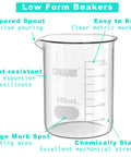 Glass Beaker Set Pack Of Five With 50ml 100ml 250ml 500ml 1000ml Griffin Low Form 3.3 Borosilicate Printed Graduation For Laboratories Classrooms Or Home Use ASTM E960 Type I showing 500ml beaker with graduation markings and tapered spout.