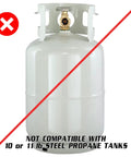 Image showing a steel propane tank marked incompatible with Stainless Steel Propane Bracket For Ten Pound Tanks Marine Grade Black Finish Beefy Build For Rugged Boat Use Fits Worthington Ten Pound Tank Durable Boat Ready Holder.