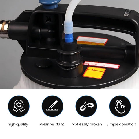 Top view of Bawkars brake fluid bleeder hose, 3.93 ft, white hose with blue adapters and black housing