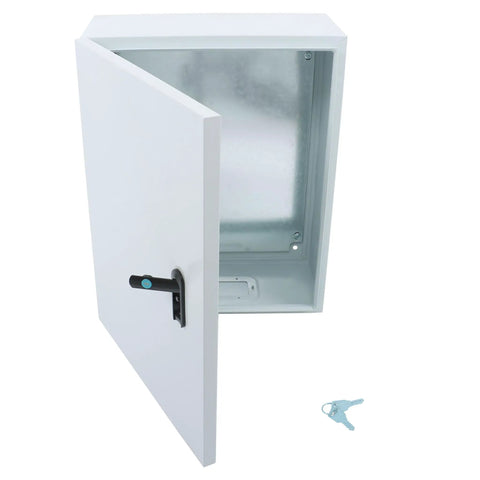 16 By 8 By 20 NEMA 4X Electrical Junction Box Beefy Outdoor Rugged Steel Enclosure with dual key lock, open front view