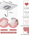 Heavy Duty Adhesive Wall Hooks 25 Pack No Drill Mounting Waterproof Kitchen Bath Organizer Holds Fifty Lbs Easily knockout quality pick shown with dimensions and features.
