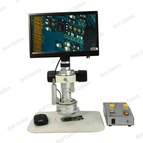 0.65-4.5x Industrial Inspection 3D Video Microscope With LCD Display And Built-In Digital Camera, Dope Track Stand For Precise Micro Work, Perfect For Electronics, Jewelry, And Small Part Inspection TD02020201, with LCD monitor and control box