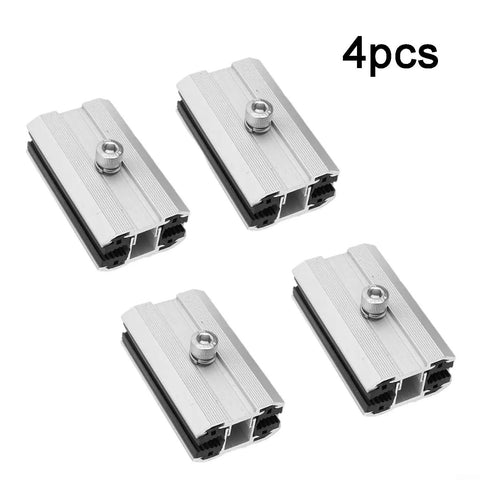 Heavy-Duty Solar Panel Mount Clamp Kit For Film Modules, anodized aluminum brackets with screws, 4-pack, displayed on white background.