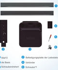 Components of Dyson Vacuum Stand Wall Mount Docking Holder With 6 To 8 Accessory Storage Slots, including screws and base.