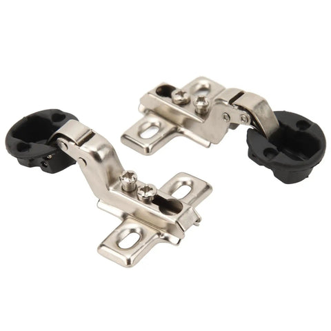 Close-up of Fifty Pack Half Inch Overlay Concealed Cabinet Hinges With Self Closing Soft Close Damper, steel construction.