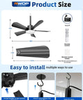 NWOP 20 Inch Outdoor Ceiling Fan with Light, 5 Blade Remote Fan installation size diagram with detailed measurements.