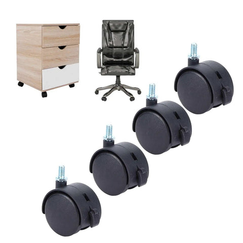 Rcniso Universal Casters Durable 360 Degree Swivel Casters for Furniture Supply 4 Pieces displayed with storage cabinet and chair.