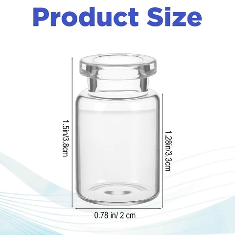 One clear glass injection vial with sealed cap; 5 ml capacity; transparent, ~1.5 in tall and 0.78 in diameter.