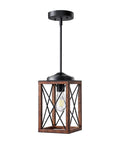 Farmhouse Pendant Light With Metal Frame And Wood Grain Finish, Farmhouse Vibe, 48 Inch Adjustable Pipe Suspension, open bulb design