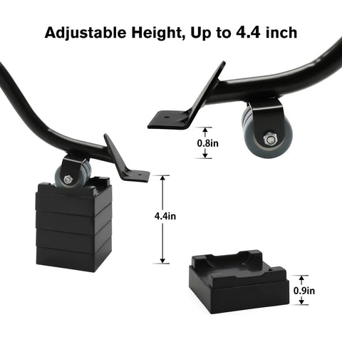 Heavy Furniture Lifter Kit With Four Height Adjustable Jacks And 1000 Lbs Capacity For Easy No Sweat Movement Of Beds Sofas Cabinets And Appliances Safe Lift Durable Steel For Home Or Workshop showcasing 0.8 to 4.4 inch height adjustment with black jacks and wheels.