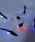 White HD Dual Camera FPV Drone With Obstacle Avoidance, 5G WiFi RC Quadcopter With App Control And LCD Display, lights on propellers.