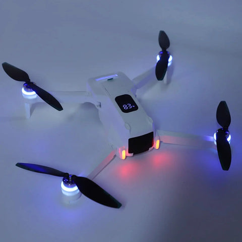 White HD Dual Camera FPV Drone With Obstacle Avoidance, 5G WiFi RC Quadcopter With App Control And LCD Display, lights on propellers.