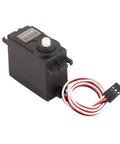 Smooth Operator Low Noise RC Servo With Fast Spin Plastic Motor For HPI And Futaba RC Models, lightweight black housing with wires.