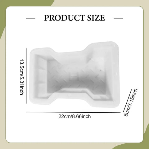 DIY Concrete Block Paving Model For Garden Paths And Patios Portable Driveway Kit showing product size in inches and centimeters.