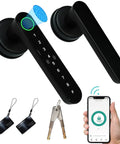 Smart Fingerprint Door Lock with Five Entry Methods including Anti Peep Passcode, IC Cards, App, and Physical Key in Black