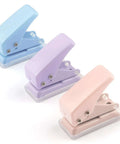 Three Piece Mini Hole Puncher Set With Six Sheet Capacity Each for ID Cards Chipboard Arts and Crafts Projects in pastel colors