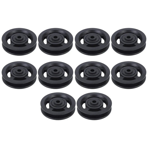 Heavy Duty Smooth Action Nylon Bearing Pulley Wheels 10 Pack With 90Mm Diameter And 10Mm Center Bore, black nylon sheaves for gym cables.