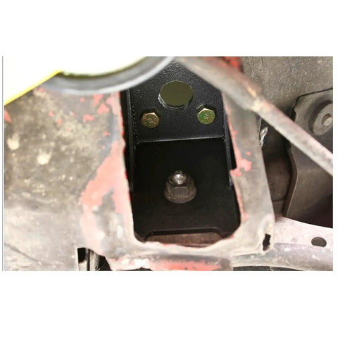 Fox Mustang Torque Box Reinforcement Plate Kit 79-04 TBR002 TBR003 installed in rear torque box, black steel bolt-in plate