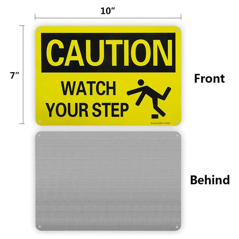 2 Pack Caution Watch Your Step Sign 10 By 7 Inches Built To Last Rust Free Aluminum With Reflective Coating For Night Time Visibility UV Protected And Weatherproof Indoor Outdoor Safety Sign