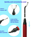VASTOOLS deburring tool kit with metal handle and 10 replaceable blades; red grip, 360° swivel.