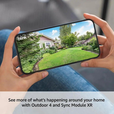 Outdoor 4 XR Wireless Security Camera System With Four Battery Powered Cameras Delivers Killer Coverage Up To 1000 Feet Open Air Or 400 Feet Typical Use Two Year Battery Life Four Camera Kit For Whole Home Surveillance view on smartphone.