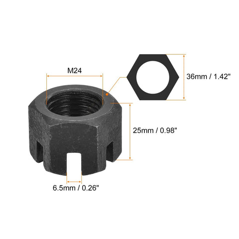 Super Tough M24X3mm Hex Castle Nuts Built From Badass Carbon Steel With A Durable Black Coating Grade 4.8 Fasteners Sold In A Two Piece Pack That Act As A Total No Brainer For Any Weekend Warrior