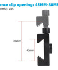 Side view of fence mount showing 45-80 mm adjustable opening, ABS material, for secure attachment to chain-link fences during sports.