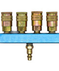 Aluminum Rectangular Manifold Kit With Four Quarter Inch Steel Industrial Couplers And One Quarter Inch Steel Plug Ready To Roll And Preassembled For Quick Install Heavy Duty Shop Air System