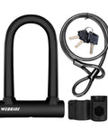 Heavy Duty Bike U Lock With 5 Foot Security Cable And 17mm Shackle, Includes 3 Keys And Mounting Bracket