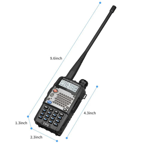 Upgraded 8W Handheld Ham Radio UV-5R 2nd Gen Two-Pack with metal front shell and antenna dimensions