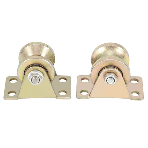 Two Pack 32mm Sliding Gate Roller Set, Steel U Type Groove Wheel Track Rail, front view showcasing steel wheels and mounting brackets