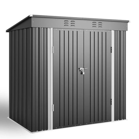 Large Capacity 6 Foot By 4 Foot Outdoor Storage Shed With Double Lockable Doors, Waterproof Metal Tool Cabinet on patio